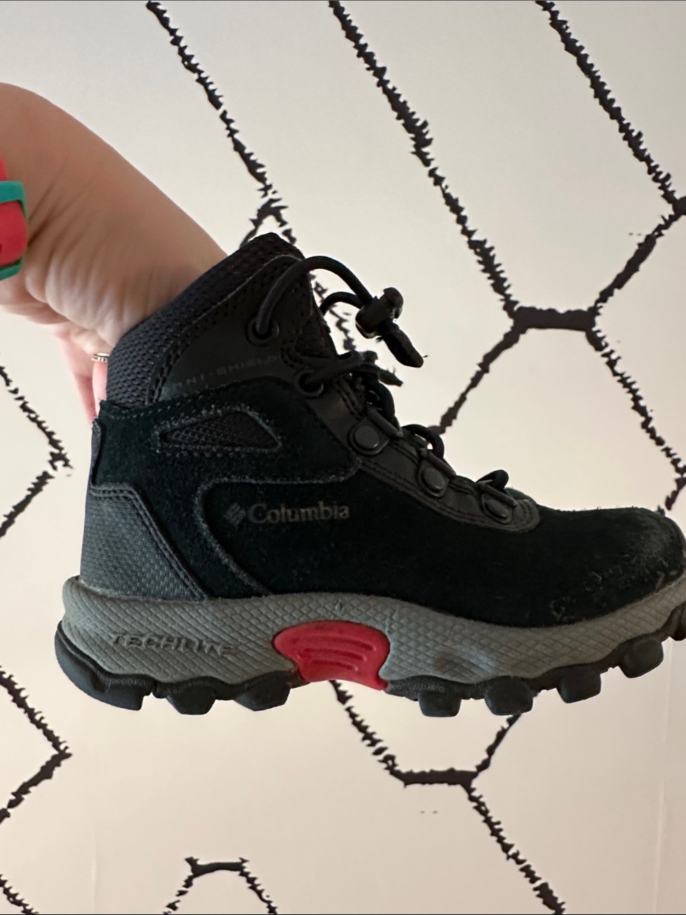 Columbia Black Kids' Hiking Boot with Red Accent